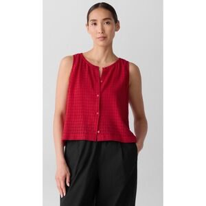 Eileen Fisher Medium Jewel Neck organic cotton vest tank top in crimson